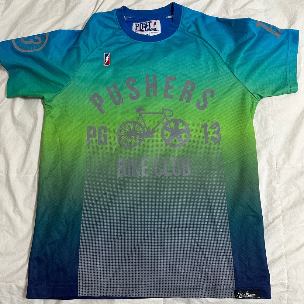 Post Game Pushers Bike Club Men's Jersey - Blue and Green